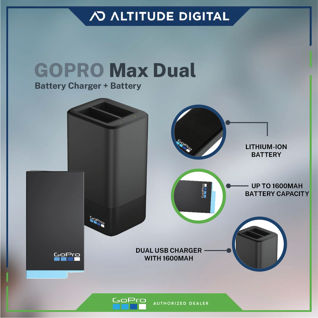 GoPro Dual Battery Charger with Rechargeable Battery for MAX