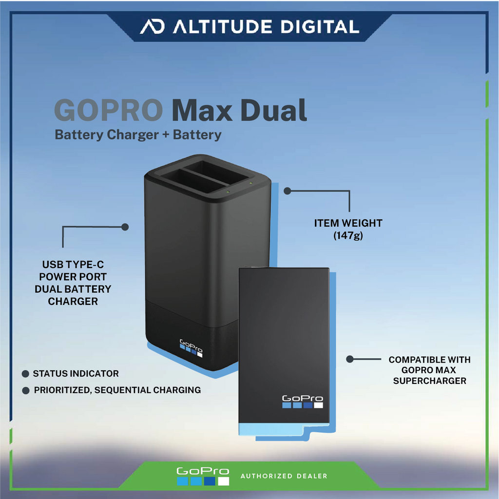 GoPro Dual Battery Charger with Rechargeable Battery for MAX