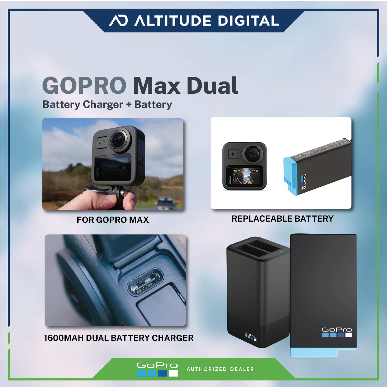 GoPro Dual Battery Charger with Rechargeable Battery for MAX