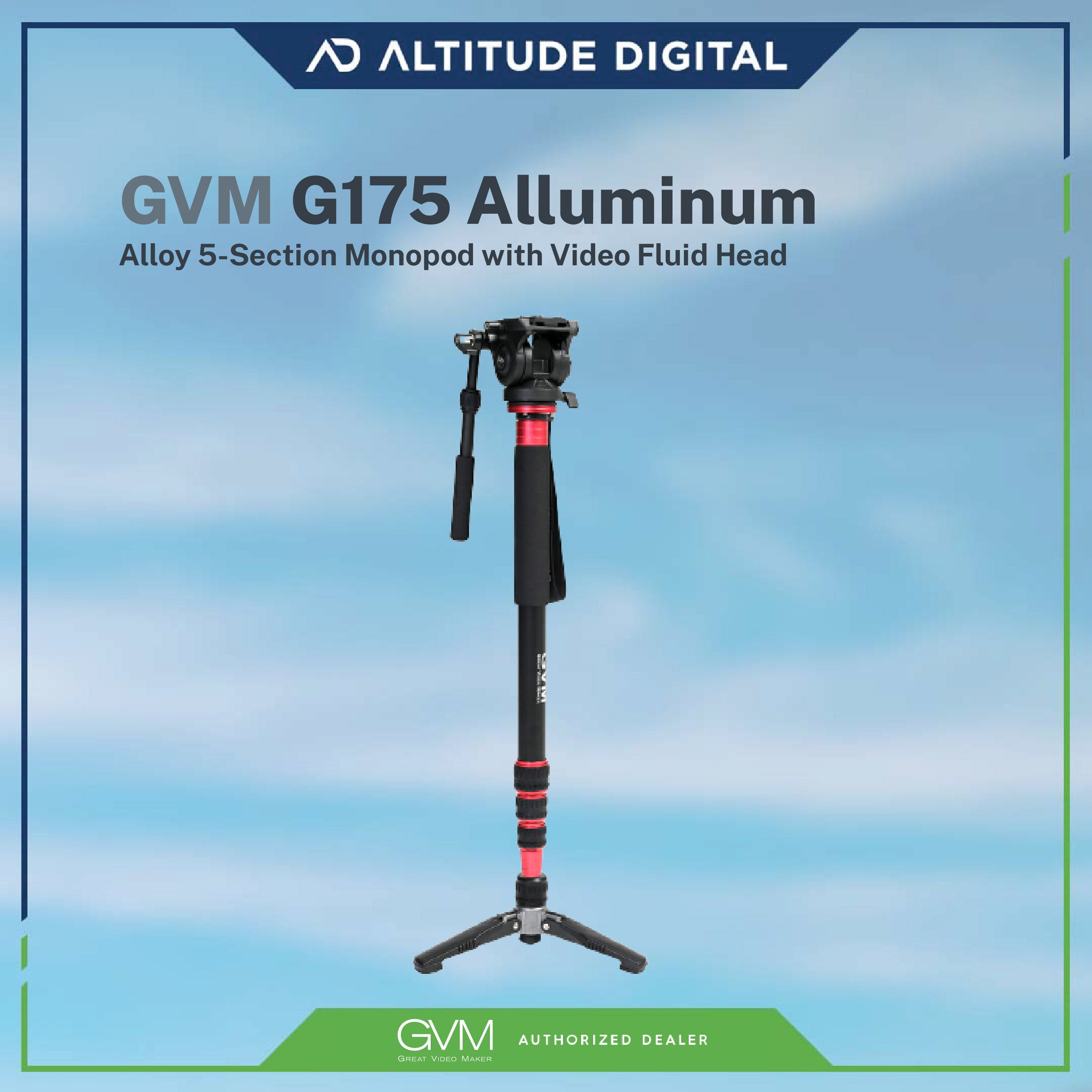 GVM G175 Alluminum Alloy 5-Section Monopod with Video Fluid Head