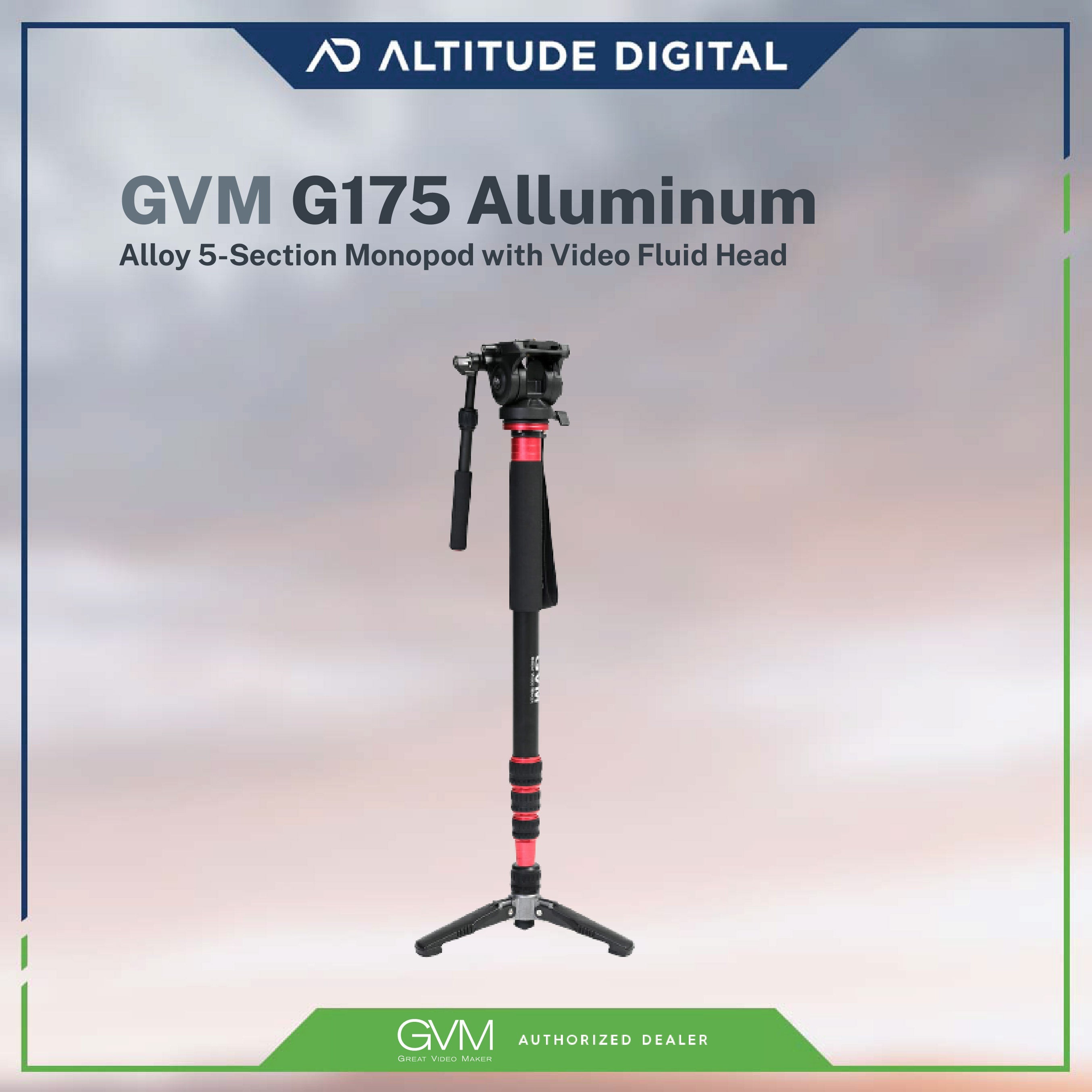 GVM G175 Alluminum Alloy 5-Section Monopod with Video Fluid Head
