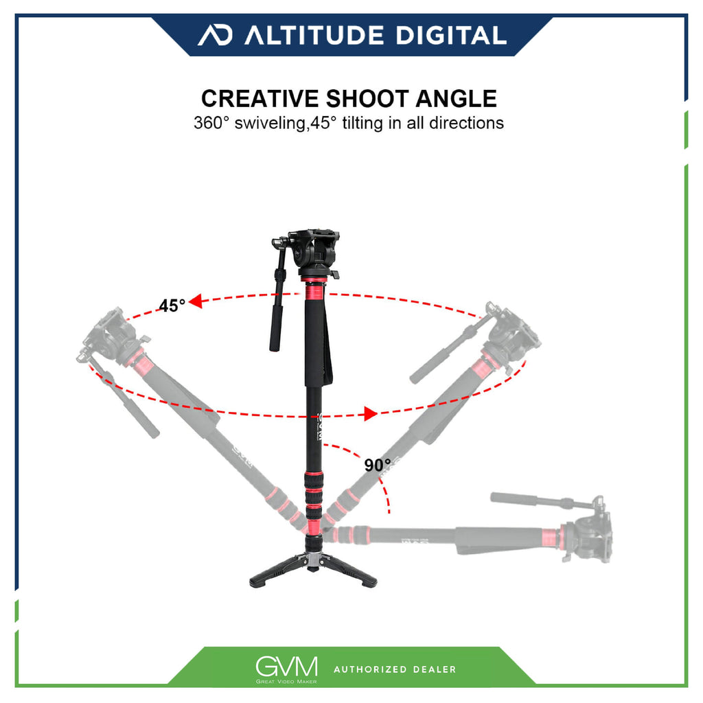 GVM G175 Alluminum Alloy 5-Section Monopod with Video Fluid Head