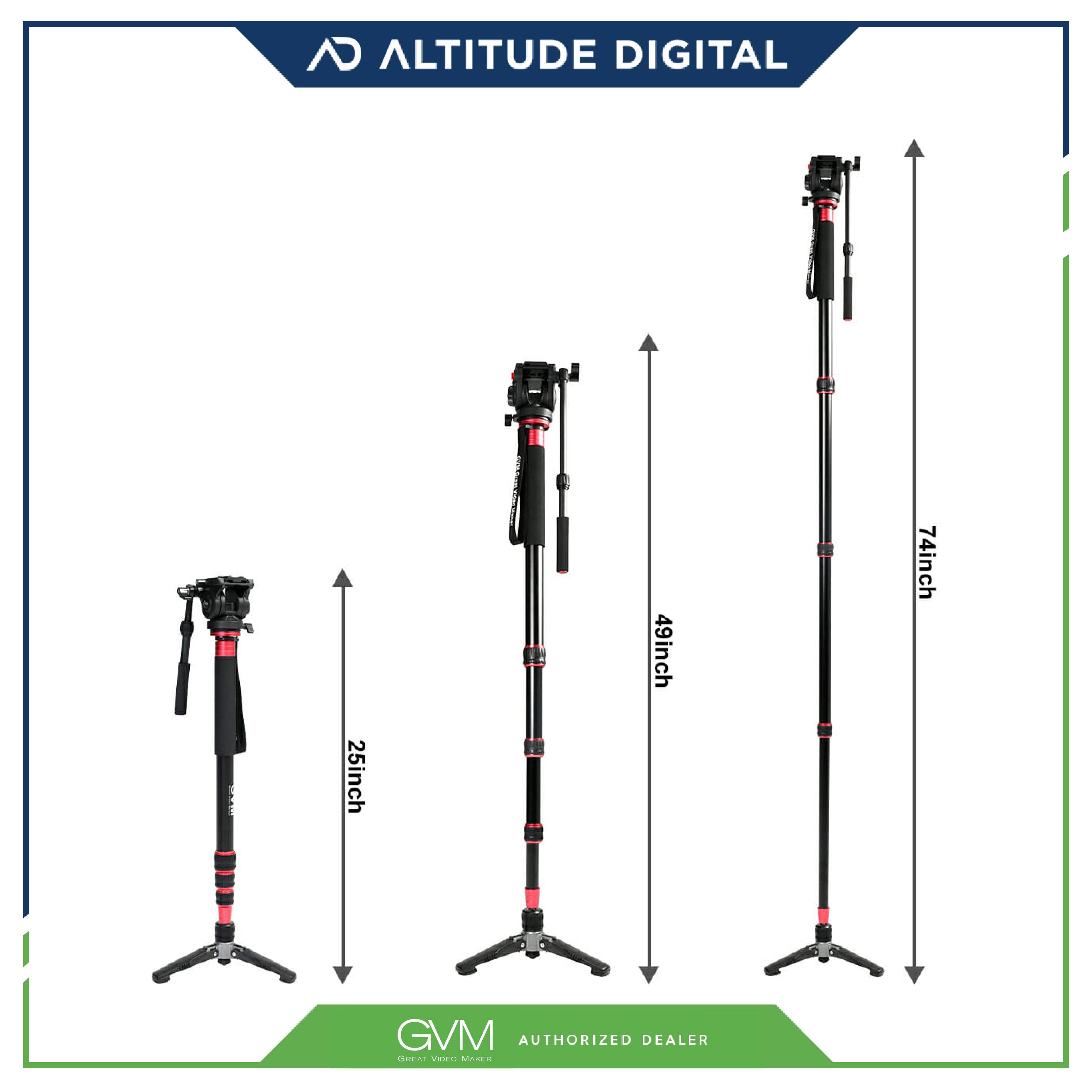 GVM G175 Alluminum Alloy 5-Section Monopod with Video Fluid Head