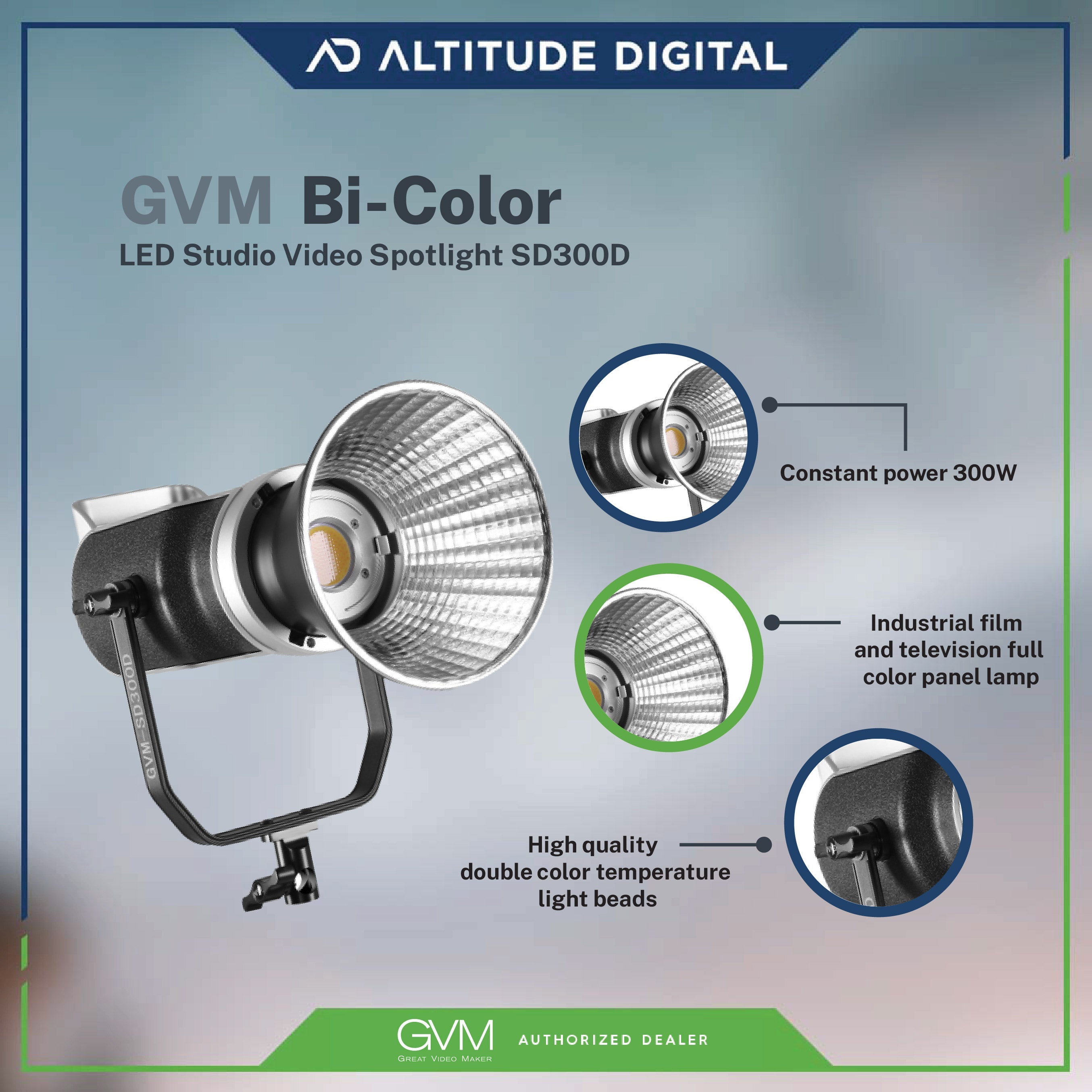 GVM 300W Bi-Color LED Studio Video Spotlight SD300D