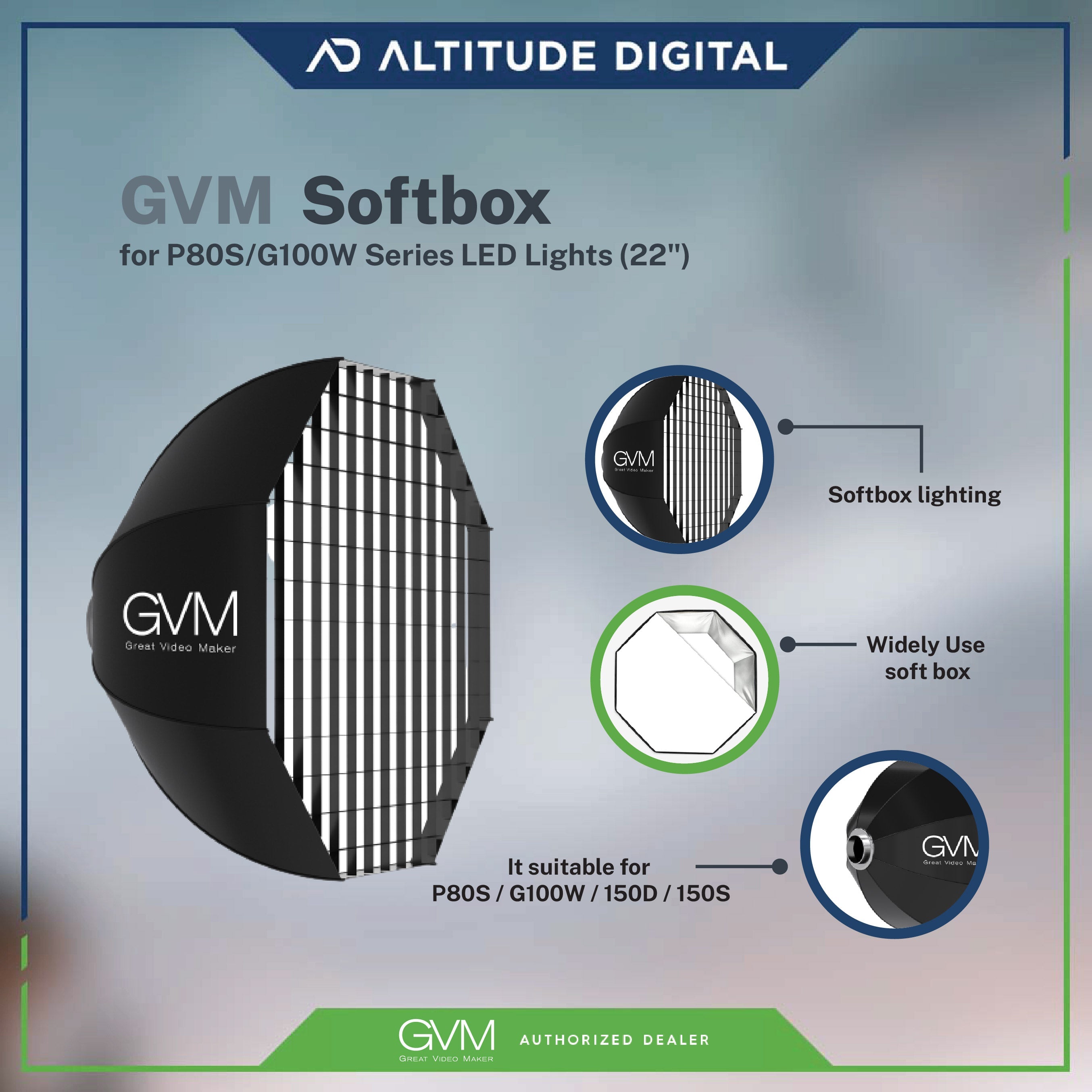GVM Softbox for P80S/G100W Series LED Lights (22")
