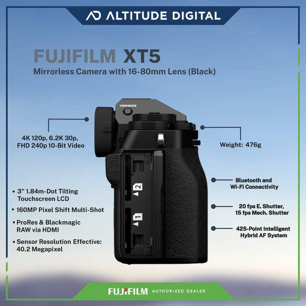 FUJIFILM X-T5 Mirrorless Camera with 16-80mm Lens (Black)