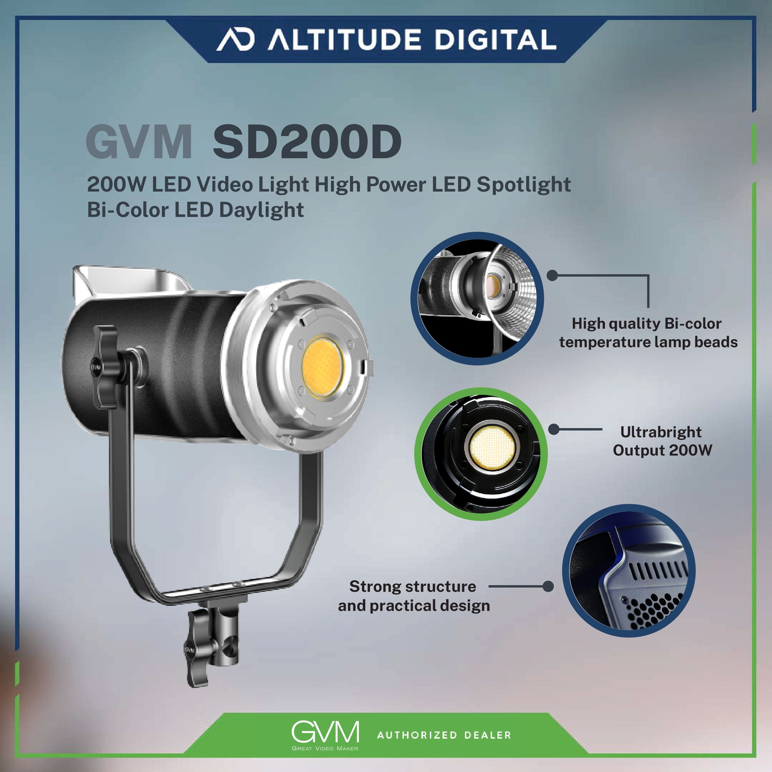 GVM SD200D 200W High Power LED Spotlight Bi-Color