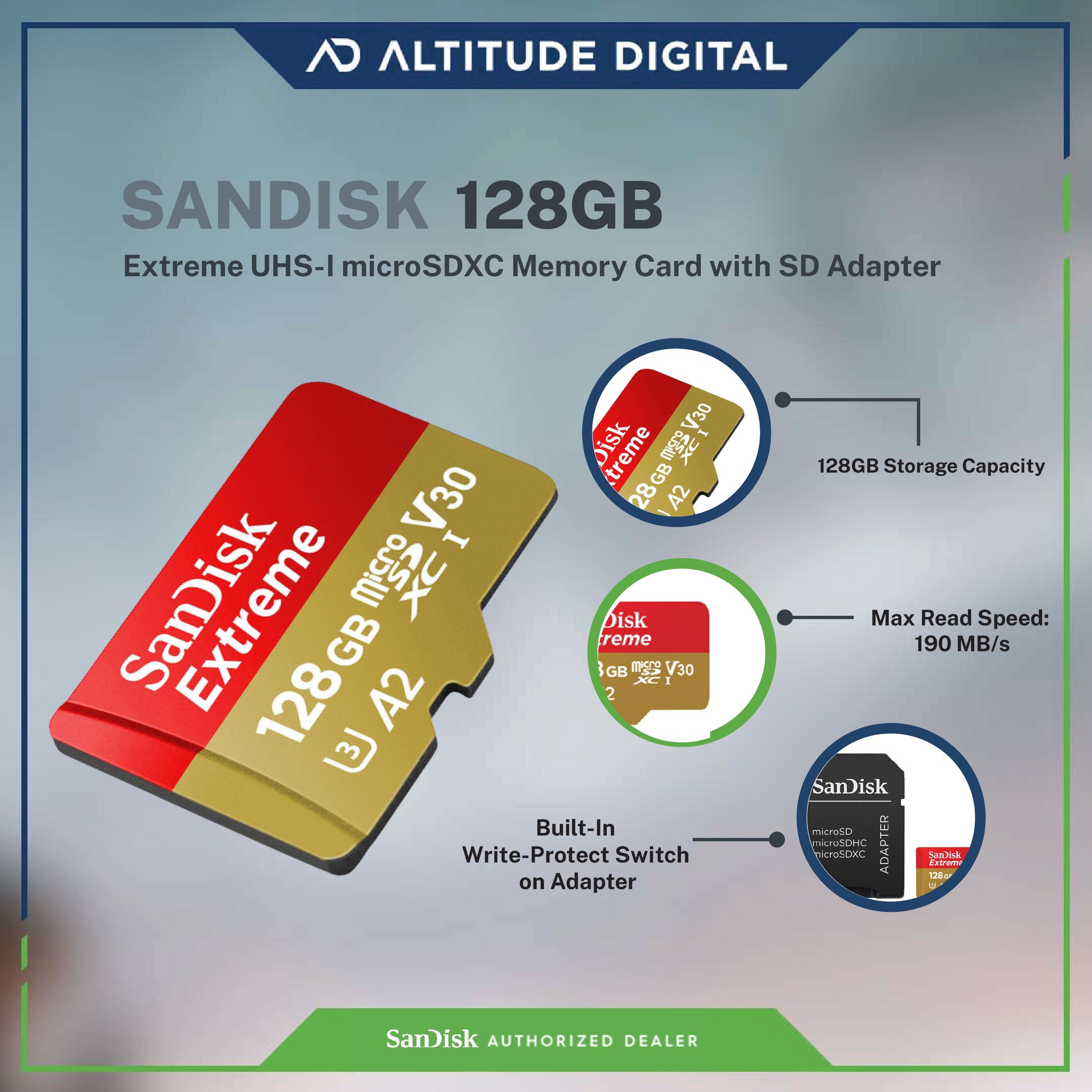 SanDisk Extreme microSDXC, SQXAA 128GB w/ SD Adapter