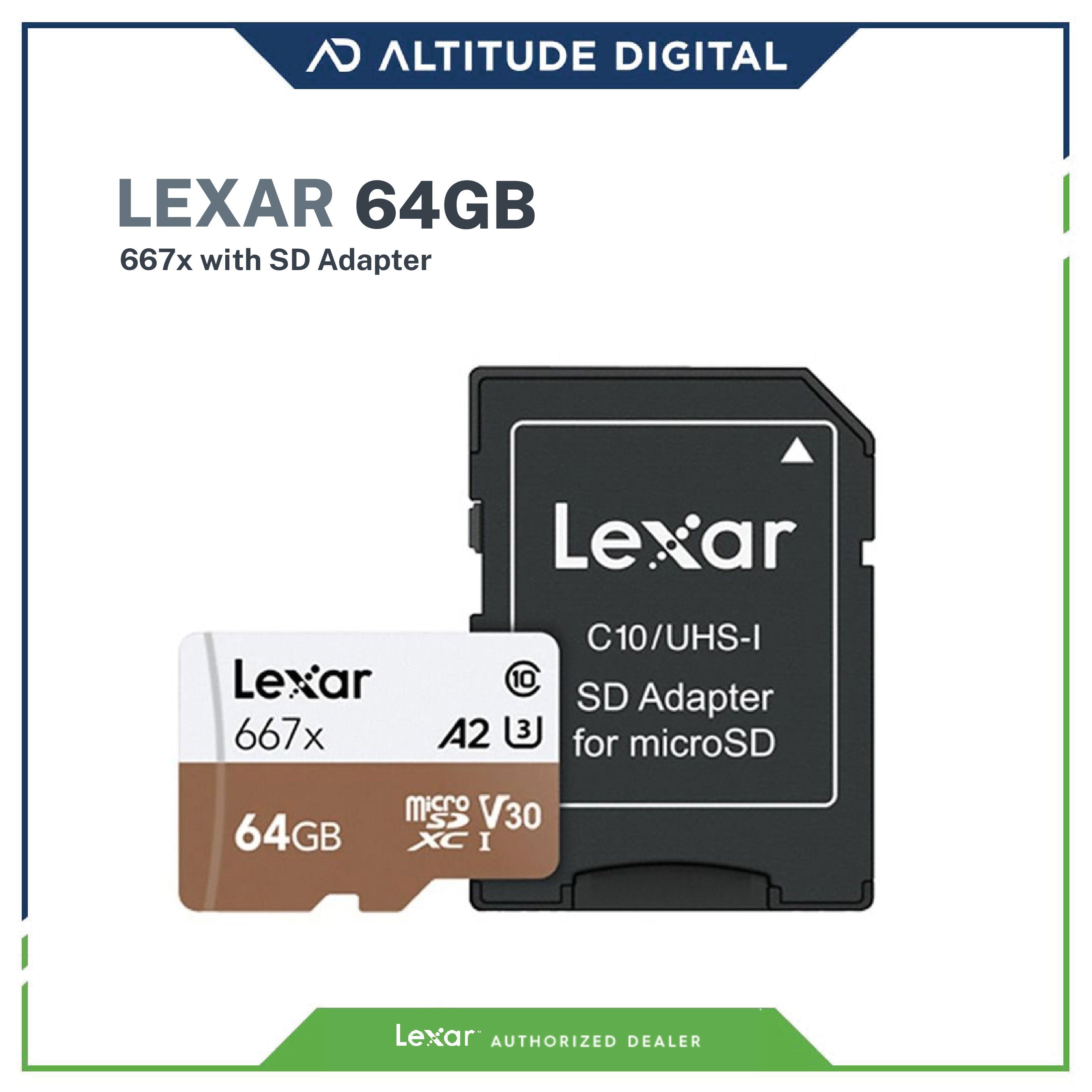 Lexar 64GB Professional 667x UHS-I microSDXC Memory Card with SD Adapter