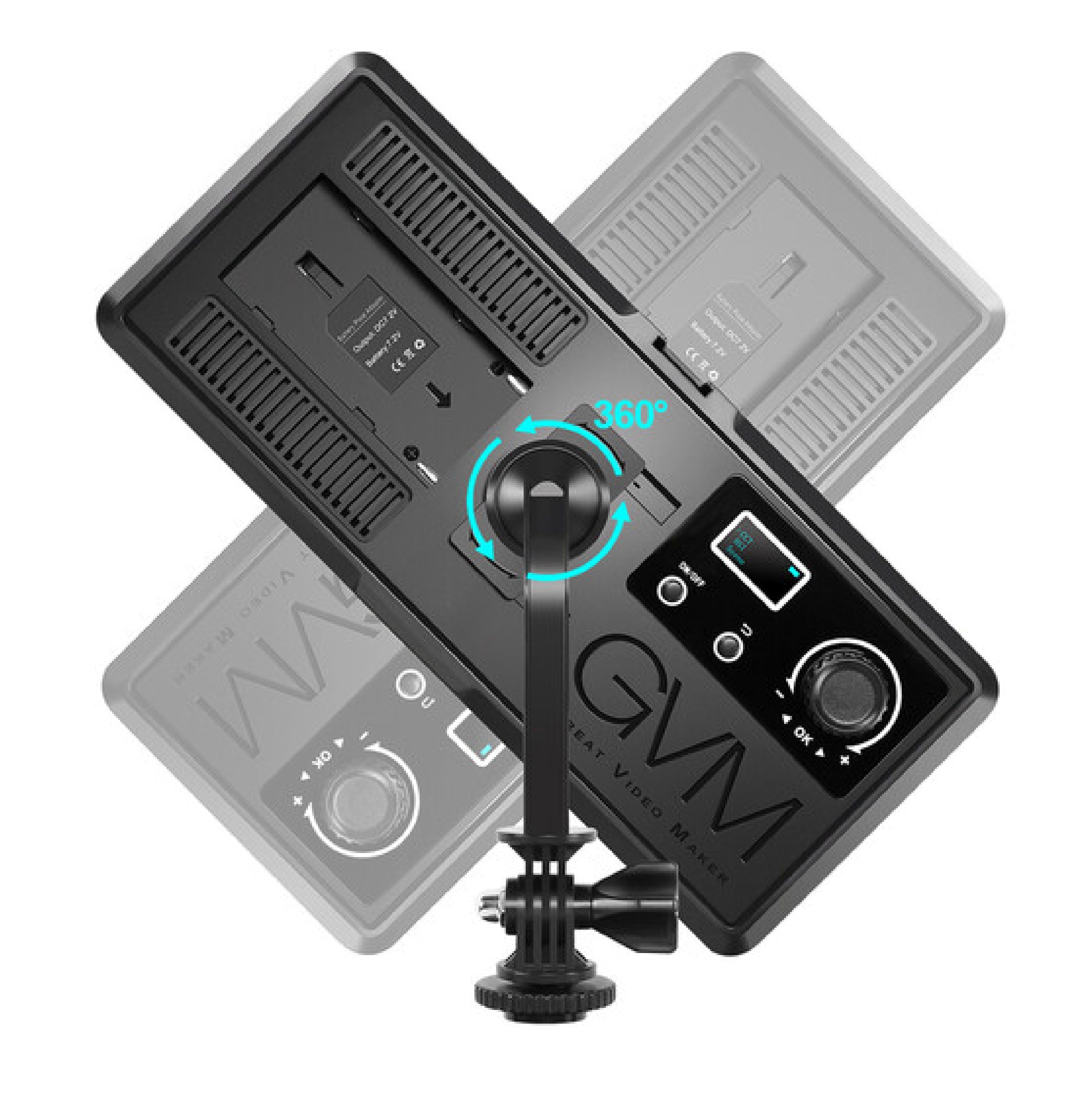 GVM GB20W On-Camera RGB LED Video 2-Light Kit with Bluetooth App and Power Supplies & Tripod Stands