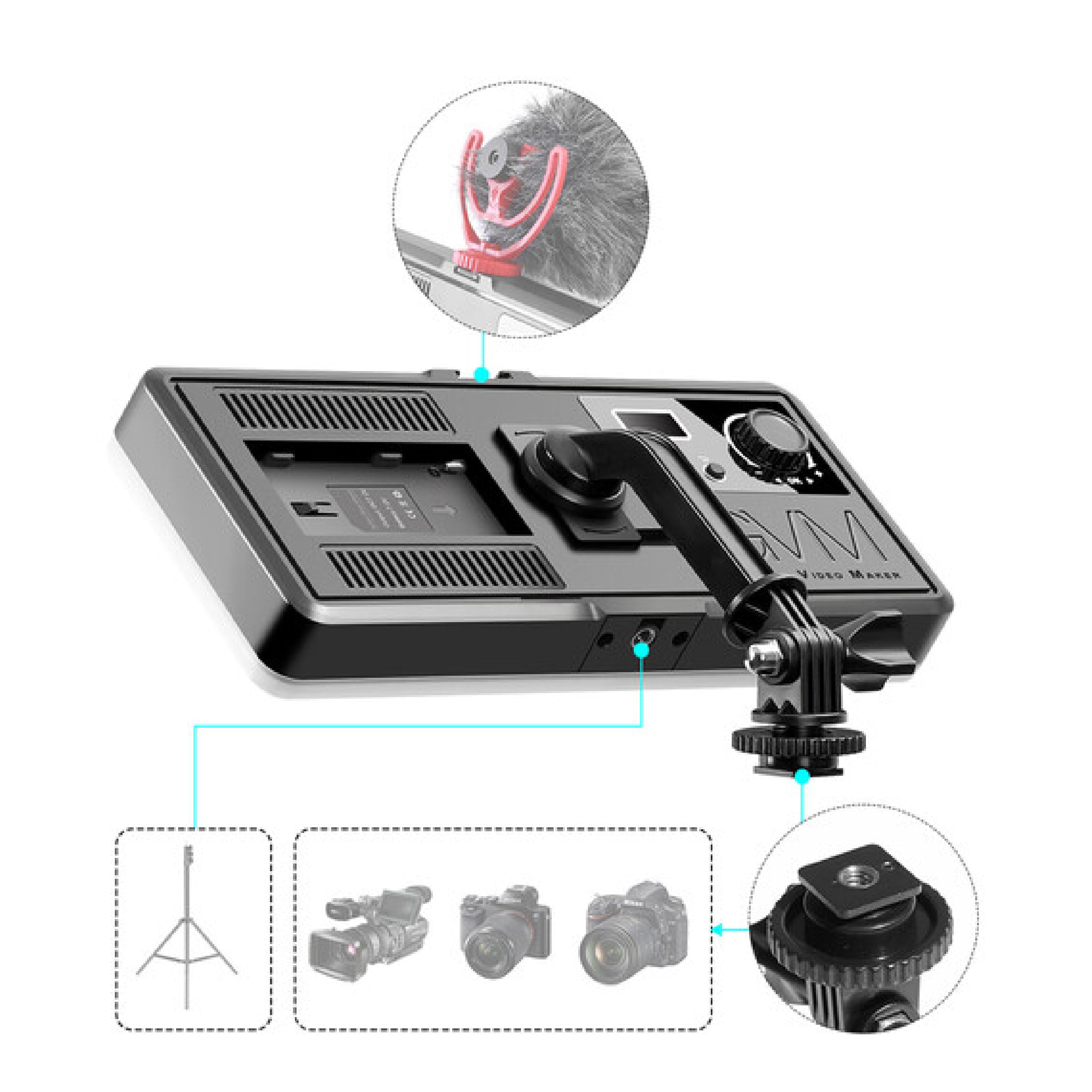 GVM GB20W On-Camera RGB LED Video 2-Light Kit with Bluetooth App and Power Supplies & Tripod Stands