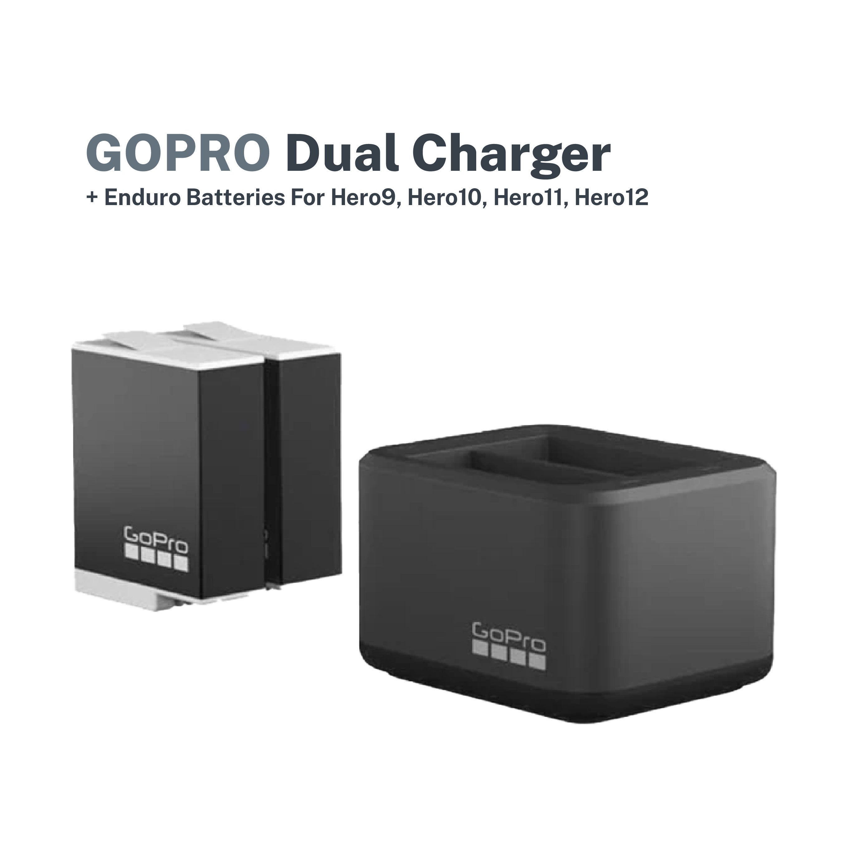 GoPro Dual Battery Charger + Enduro Batteries For Hero9/Hero10/Hero11/Hero12