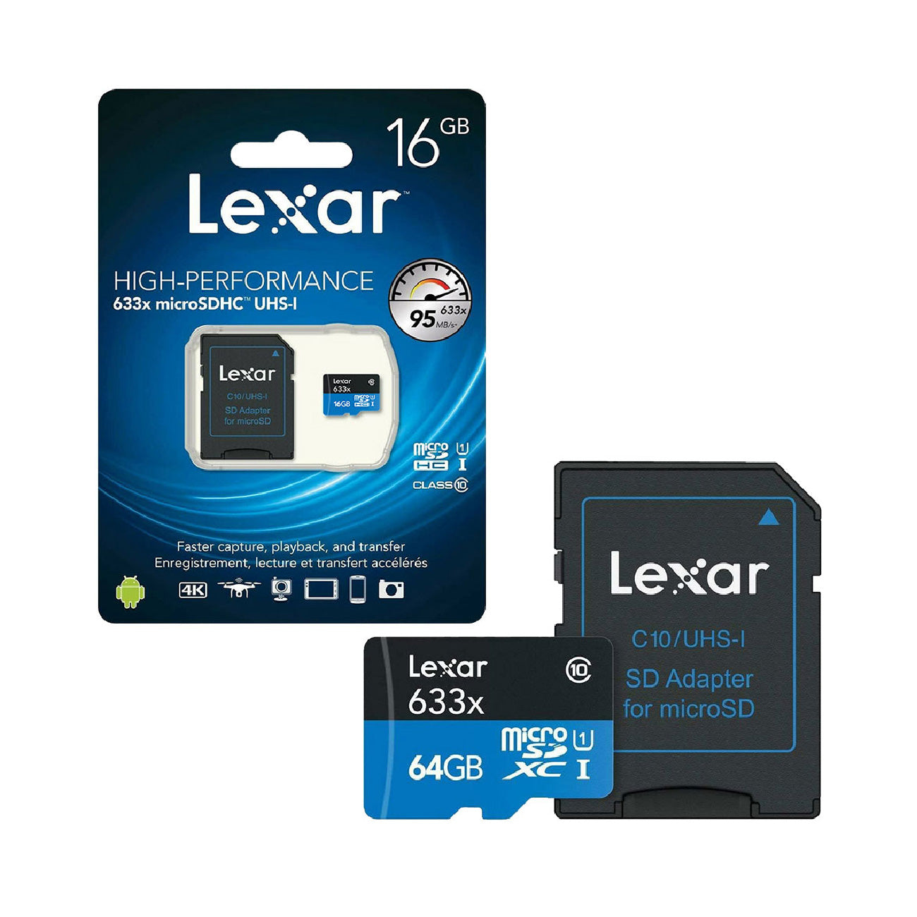 Lexar 16GB High-Performance 633x UHS-I microSDHC Memory Card with SD Adapter
