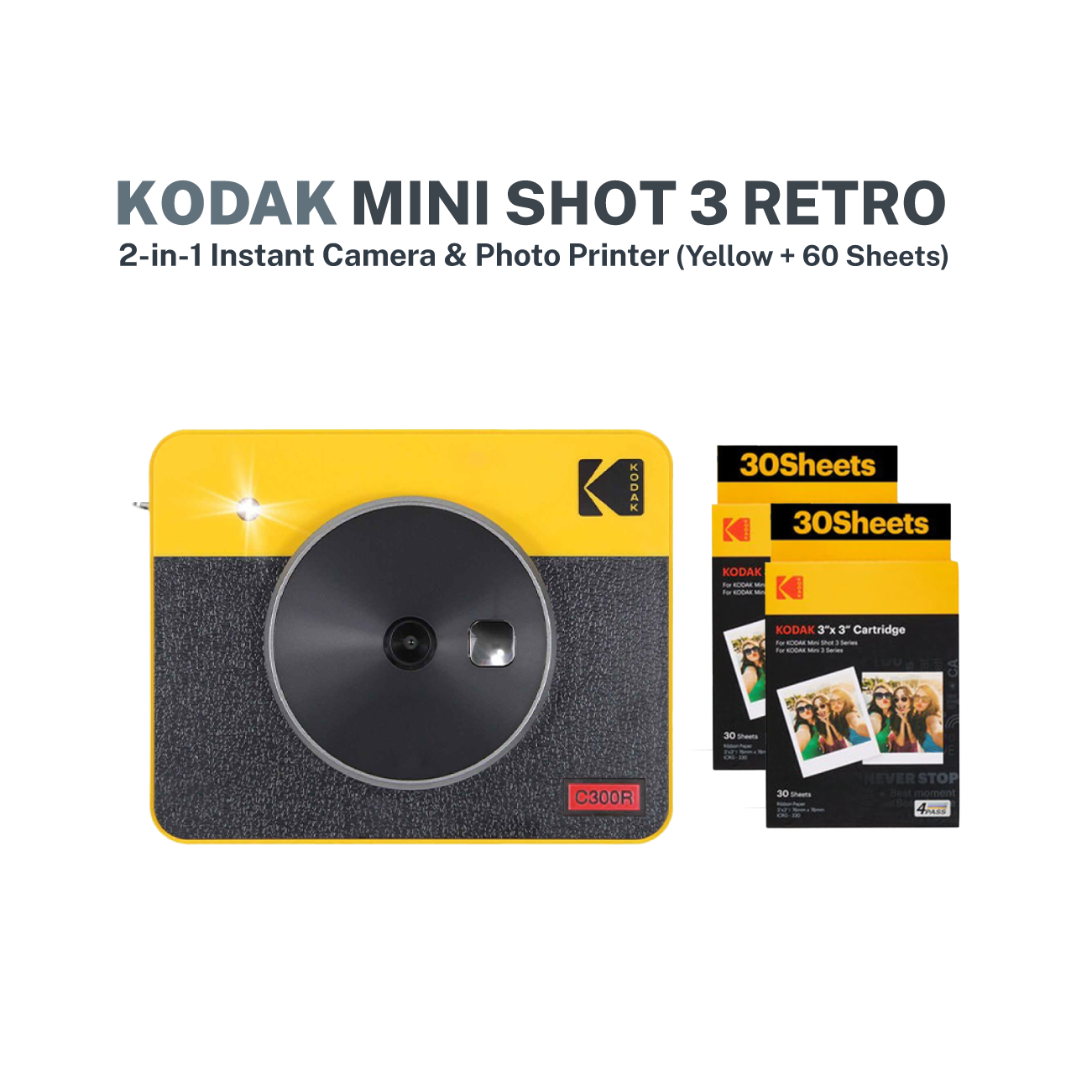 Kodak Mini Shot 3 Retro 2 in 1 Instant Camera & Photo Printer (Yellow)