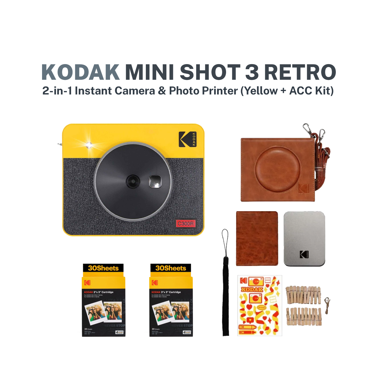 Kodak Mini Shot 3 Retro 2 in 1 Instant Camera & Photo Printer (Yellow)